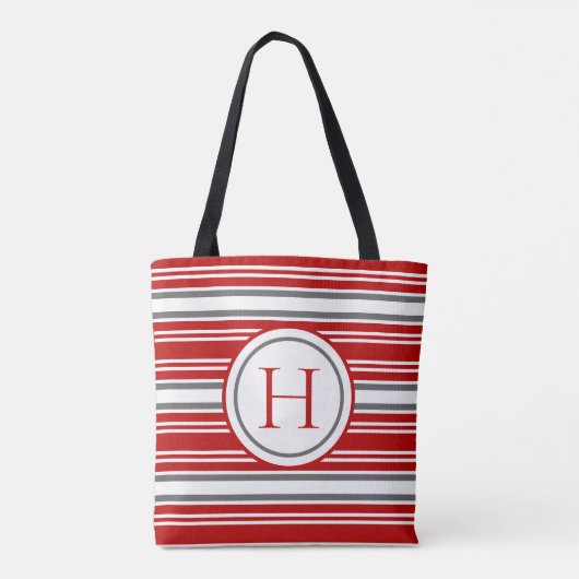 Levendig rood & grijs modern gestreept tote bag (Achterkant)