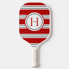 Levendig Rood & Grijs Modern Gestreepte Monogram Pickleball Paddle