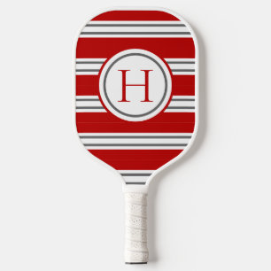 Levendig Rood & Grijs Modern Gestreepte Monogram Pickleball Paddle