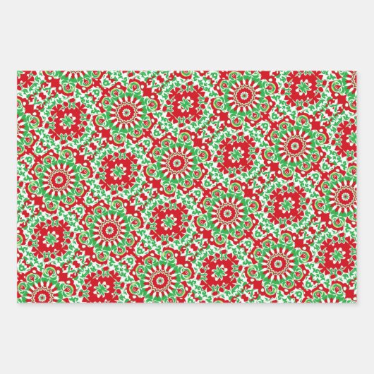 Levendig rood, groen en wit patroon inpakpapier vel (Voorkant)