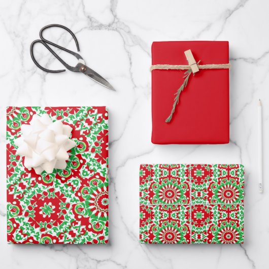 Levendig rood, groen en wit patroon inpakpapier vel (Voorkant)