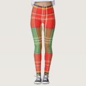 Levendig rood-groene grootschalige ruit leggings (Voorkant)