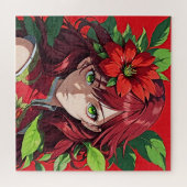 Levendig rood haar en bloemenportret legpuzzel (Horizontaal)
