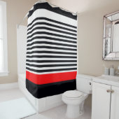 Levendig rood met strepen douchegordijn (In situ)