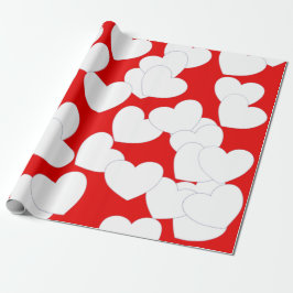 Levendig rood omslagpapier met groot wit hart cadeaupapier