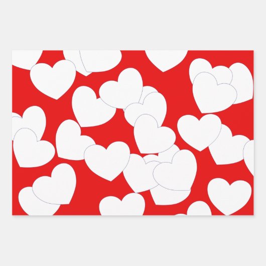 Levendig rood omslagpapier met groot wit hart inpakpapier vel (Voorkant)