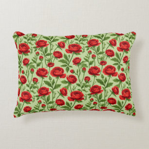 Levendig Rood Ranunculus Bloempatroon Accent Kussen