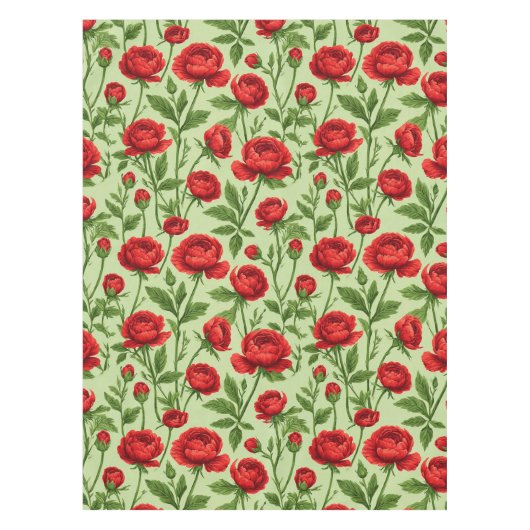 Levendig Rood Ranunculus Bloempatroon Tafelkleed (Voorkant)