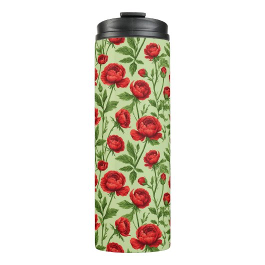 Levendig Rood Ranunculus Bloempatroon Thermosbeker (Voorkant)