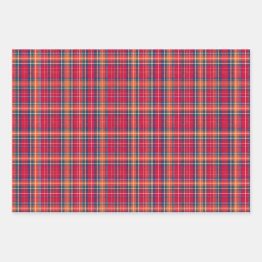 Levendig rood, Sinaasappel & Blue Plaid Inpakpapier Vel (Voorkant 3)