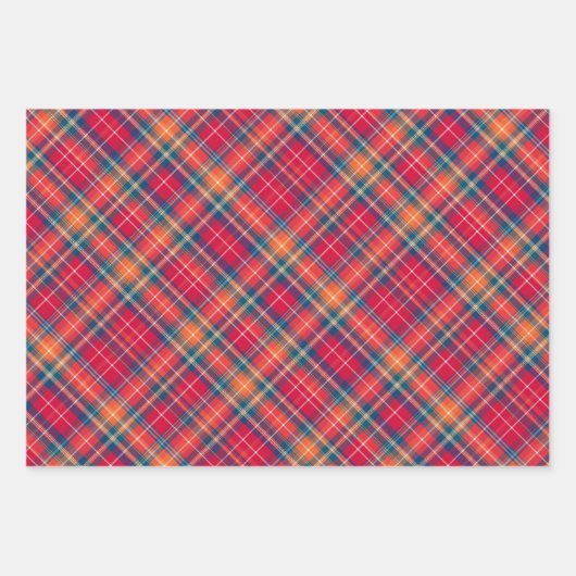 Levendig rood, Sinaasappel & Blue Plaid Inpakpapier Vel (Voorkant)
