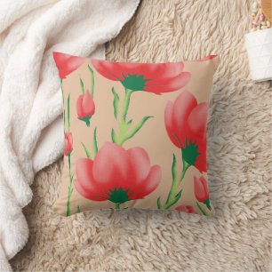 Levendig rood stofontwerp met bloemmotief kussen