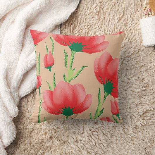 Levendig rood stofontwerp met bloemmotief kussen (Deken)