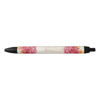 Levendig Roos, landbloemen Zwarte Inkt Pen
