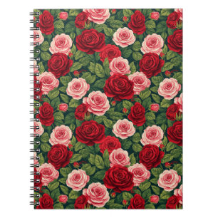 Levendig Roos Patroon Met Rode En Roze Rozen Notitieboek