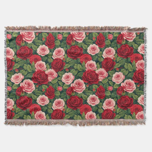 Levendig Roospatroon Met Rode En Roze Rozen Deken (Voorkant)