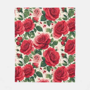 Levendig Roospatroon Met Rode En Roze Rozen Fleece Deken
