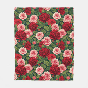 Levendig Roospatroon Met Rode En Roze Rozen Fleece Deken