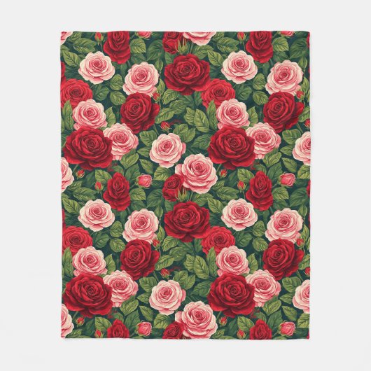 Levendig Roospatroon Met Rode En Roze Rozen Fleece Deken (Voorkant)