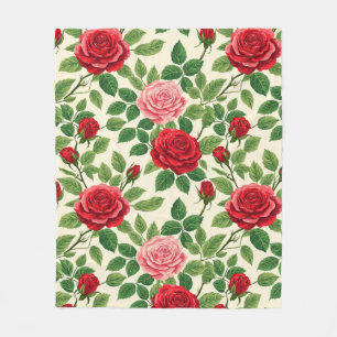 Levendig Roospatroon Met Rode En Roze Rozen Fleece Deken