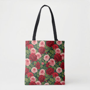 Levendig Roospatroon Met Rode En Roze Rozen Tote Bag