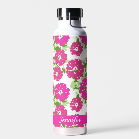 Levendig roze Abstract bloemontwerp | Gepersonalis Waterfles (Links)