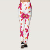 Levendig Roze Bloemen Waterverf Patroon Leggings (Achterkant)