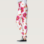 Levendig Roze Bloemen Waterverf Patroon Leggings (Links)
