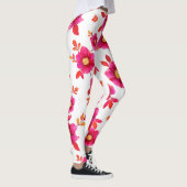 Levendig Roze Bloemen Waterverf Patroon Leggings (Rechts)