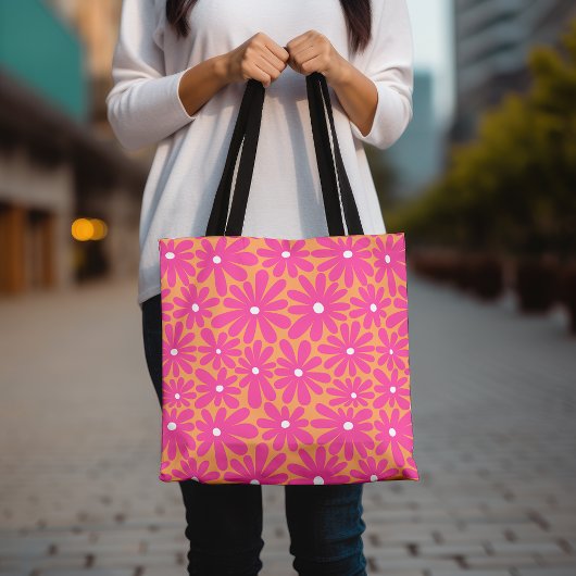 Levendig roze bloemenreisstrand tote bag