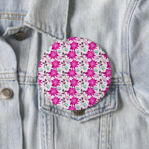 Levendig Roze Bloemmotief   Krachtige Moderne Bloe Ronde Button 4,0 Cm