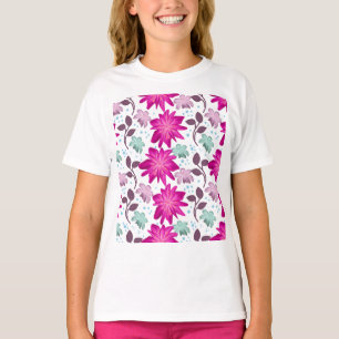 Levendig Roze Bloemmotief Krachtige Moderne Bloe T-shirt