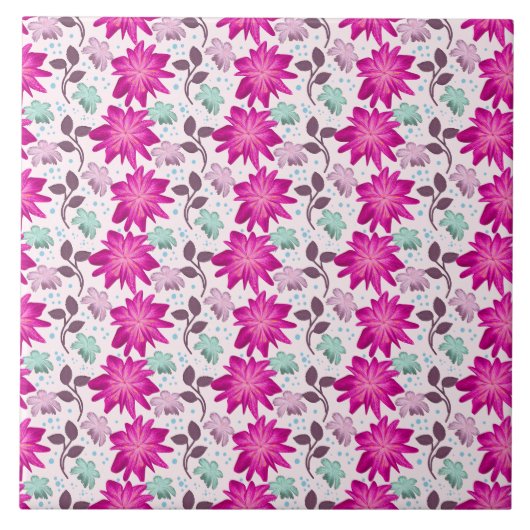 Levendig Roze Bloemmotief | Krachtige Moderne Bloe Tegeltje (Voorkant)