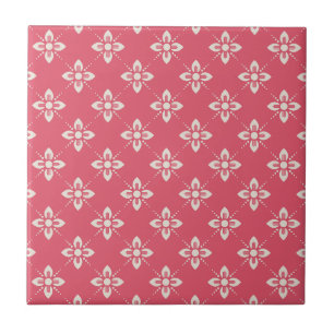 Levendig Roze Bloemmotief met Geometrische Bloemen Tegeltje