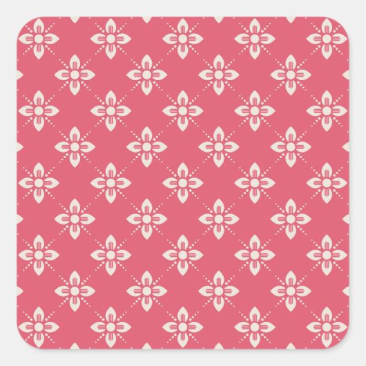 Levendig Roze Bloemmotief met Geometrische Bloemen Vierkante Sticker (Voorkant)