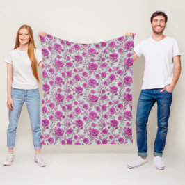 Levendig Roze Bloemmotief Met Magenta Bloemen Fleece Deken