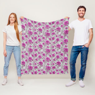 Levendig Roze Bloemmotief Met Magenta Bloemen Fleece Deken