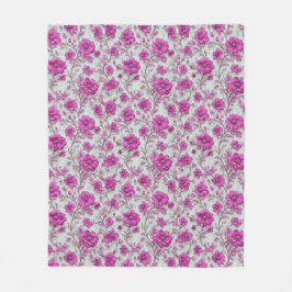 Levendig Roze Bloemmotief Met Magenta Bloemen Fleece Deken