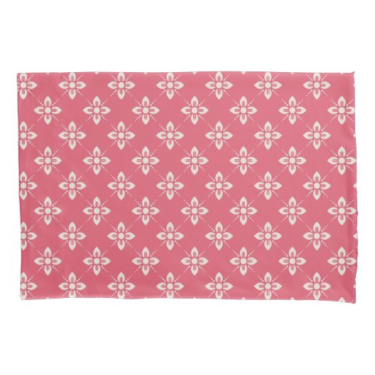 Levendig roze bloempatroon met geometrische bloeme kussensloop (Voorkant-Links)