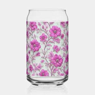Levendig roze bloempatroon met magenta bloemen blikvorm glas