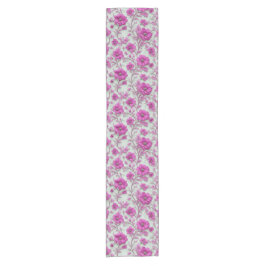 Levendig Roze Bloempatroon Met Magenta Bloemen Korte Tafelloper