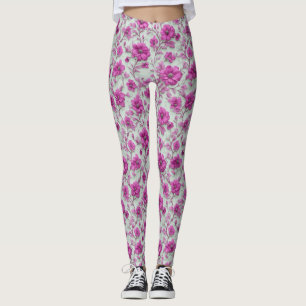 Levendig roze bloempatroon met magenta bloemen leggings