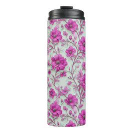 Levendig Roze Bloempatroon Met Magenta Bloemen Thermosbeker