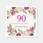 Levendig Roze Botanische Bloem 90ste Verjaardagsfe Servet (Voorkant)