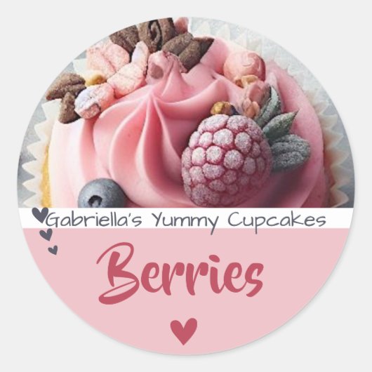Levendig roze cupcake cake bakken Fotolabel Ronde Sticker (Voorkant)