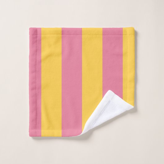 Levendig roze en geel verticaal gestreept patroon bad handdoek (Wasdoekje)