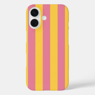 Levendig roze en geel verticaal gestreept patroon iPhone 16 hoesje