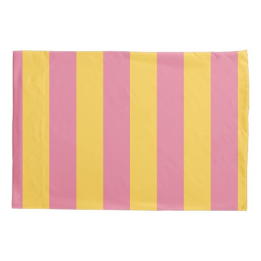 Levendig roze en geel verticaal gestreept patroon kussensloop (Achterkant)