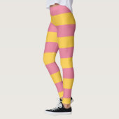 Levendig roze en geel verticaal gestreept patroon leggings (Links)