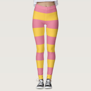 Levendig roze en geel verticaal gestreept patroon leggings
